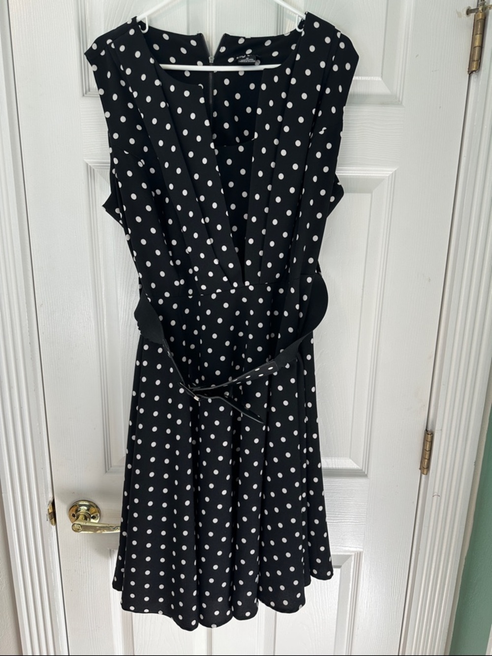 City Chic Black Polka Dot Fit-and-Flare Dress (M)